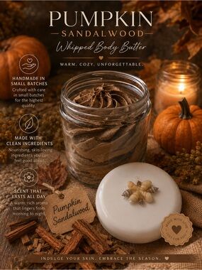 Hand Crafted “Pumpkin Sandalwood” Scented Whipped Body Butter (8 Oz)